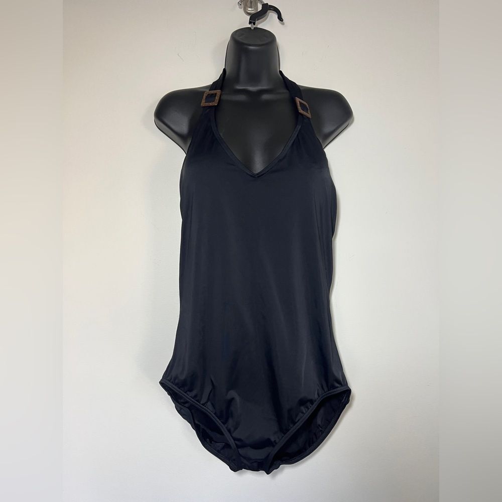 Lands End Brown Halter-top Tummy Control Swimsuit sz 16